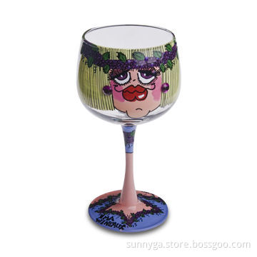 Amia Hand-painted Wine Glass with 380mL Capacity, Customized Designs are Welcome